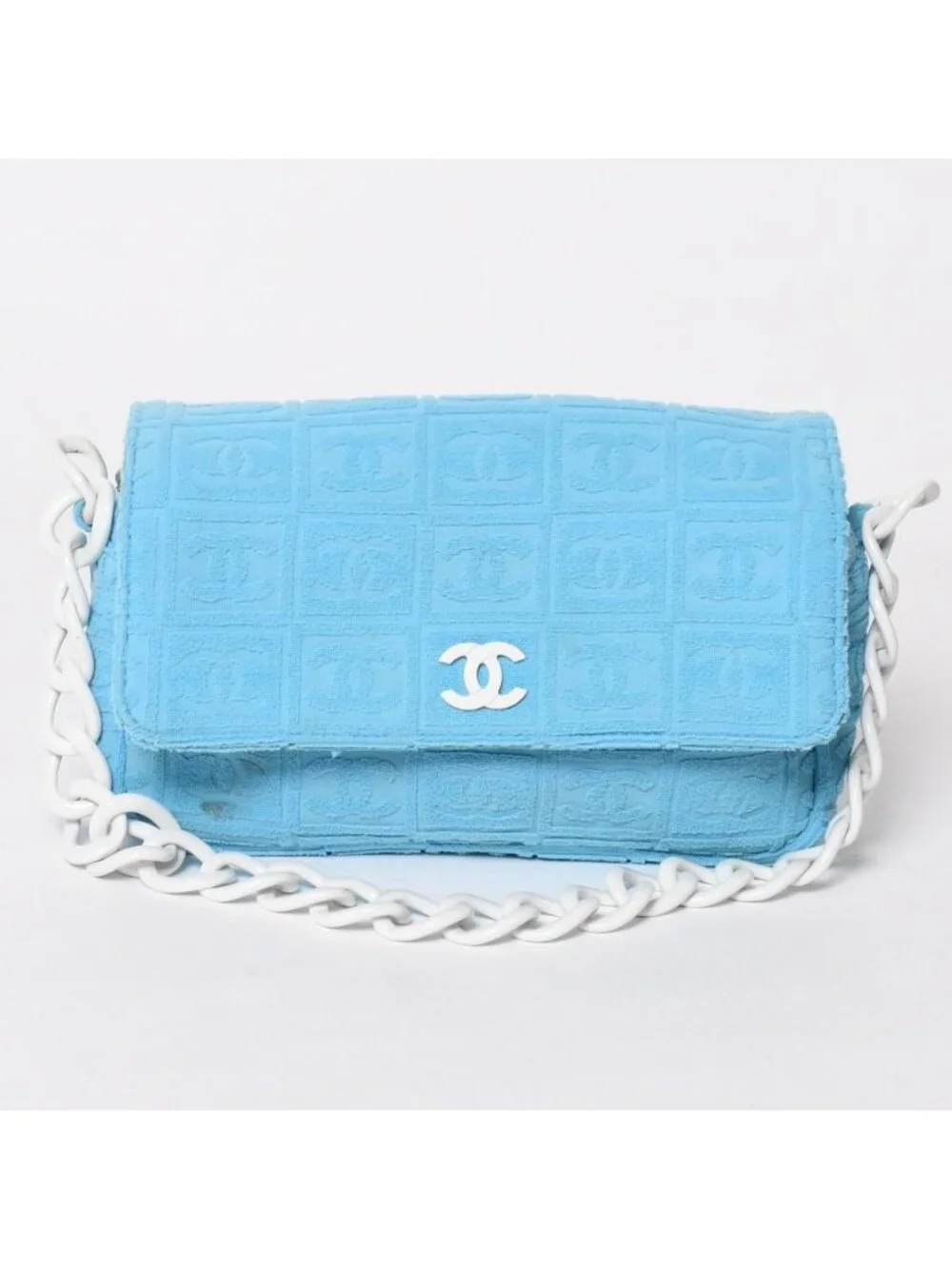 Chanel Sports Line Plastic Chain Shoulder Bag CC Logo Pile Blue White Choco